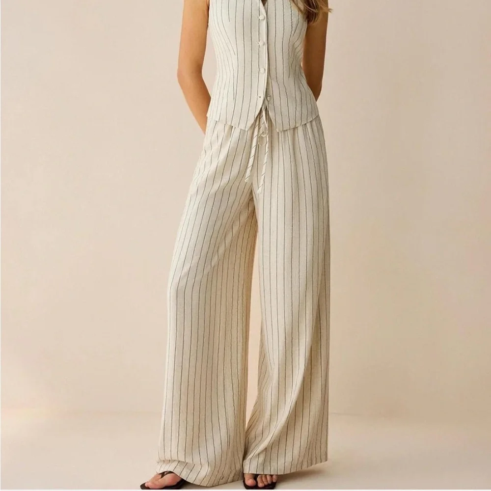 Commense striped sleeves vest and pants set - Picture 1 of 8